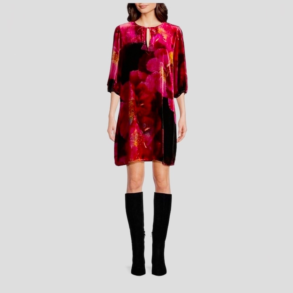 Johnny Was Size Medium Velvet Silk Blend  Shift New Dress Ruby Bloom